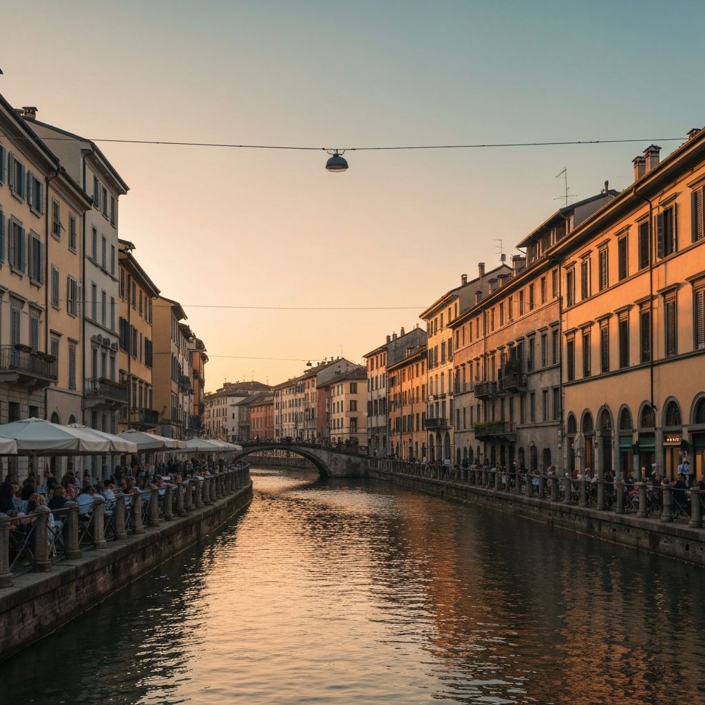 Navigli al tramonto con i locali lungo il canale